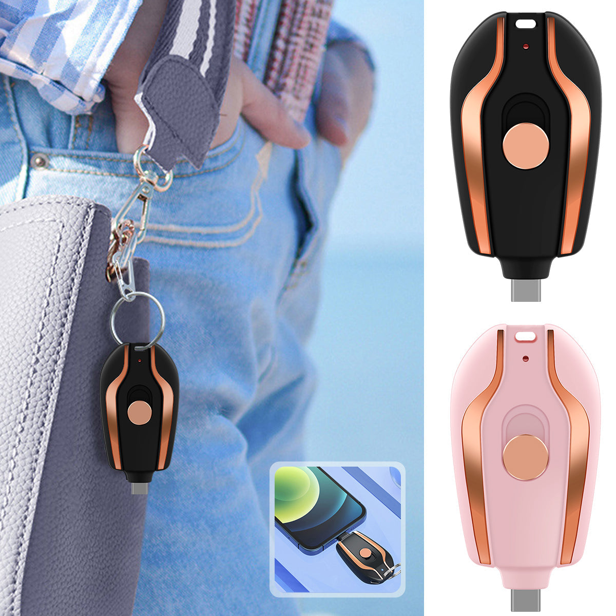 Mini Wireless Keychain Charger Power Bank - Portable Emergency Battery