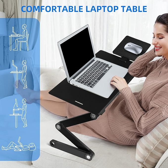 Adjustable Laptop Table with Mouse Pad - Folding and Versatile Design